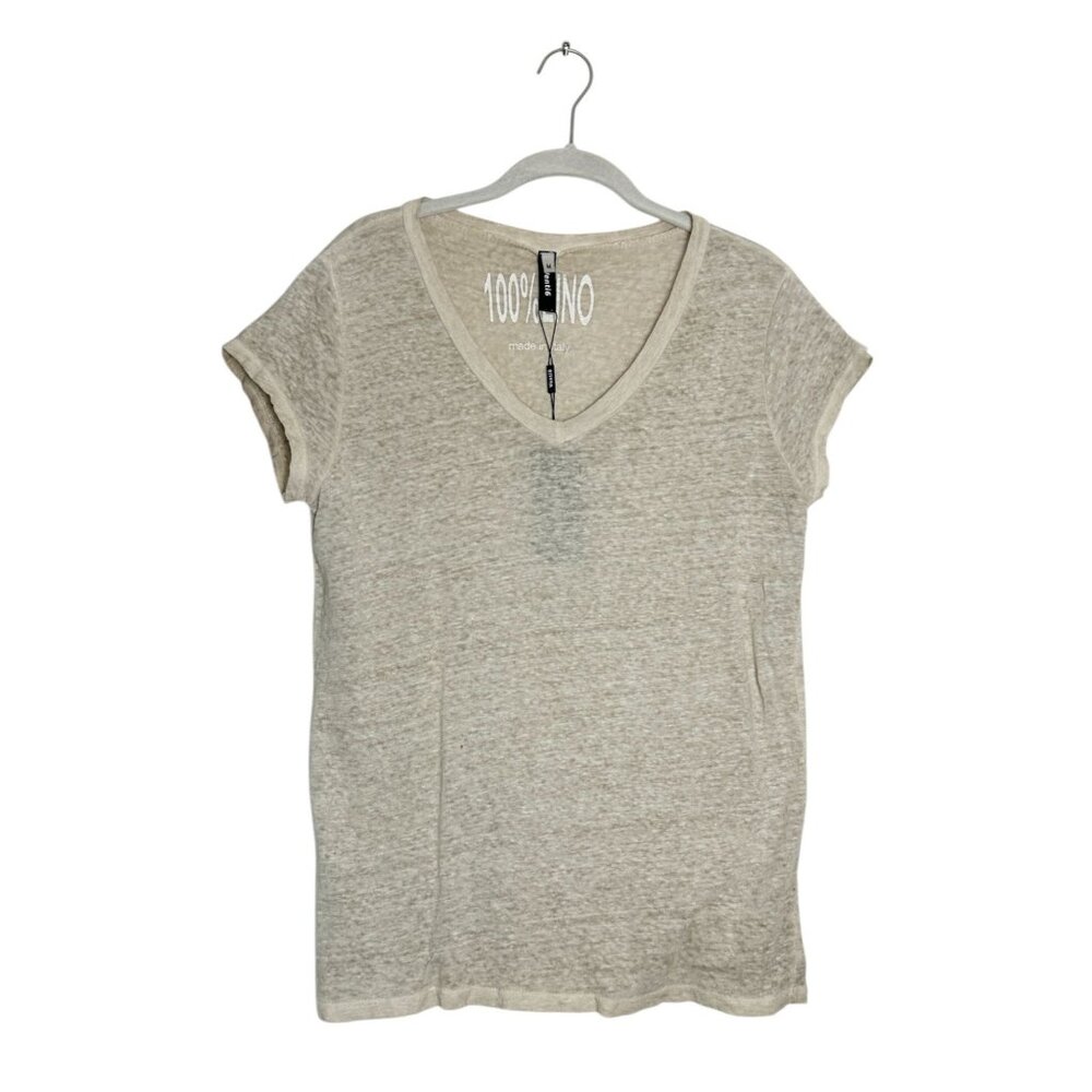 Venti6 Italy Women's Short Sleeve V-Neck Tee in Beige - Sz M - New